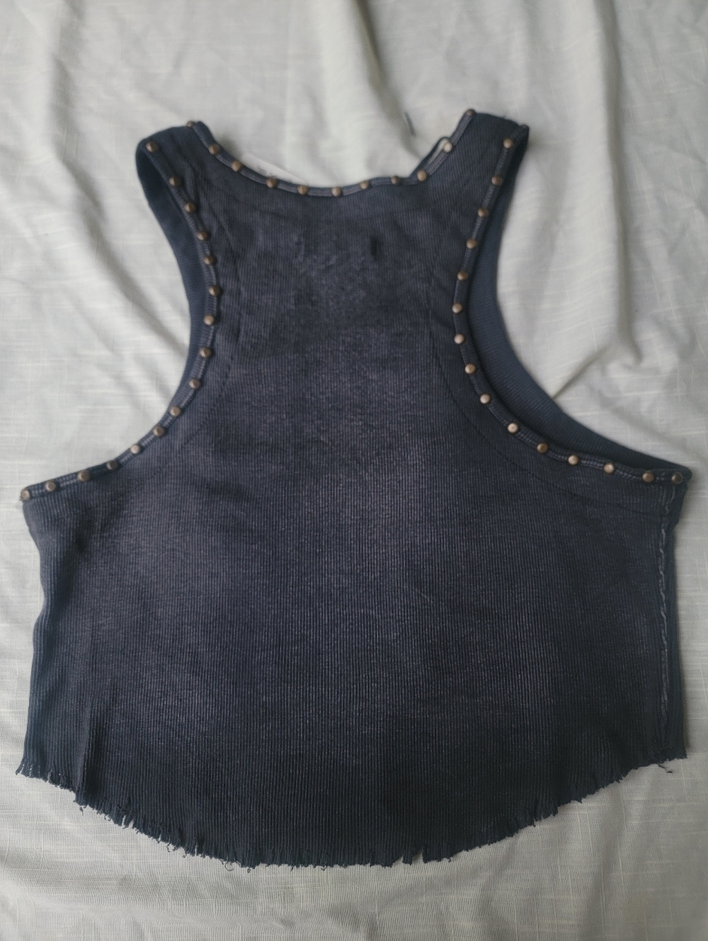 We The Free People Look Back At It Distressed Black Raw-Hem Studded Cropped Tank - Picture 9 of 16